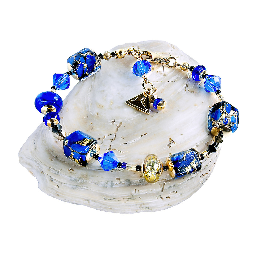 Lampglas Elegantní náramek Deep Blue s 24karátovým zlatem v perlách Lampglas BCU50