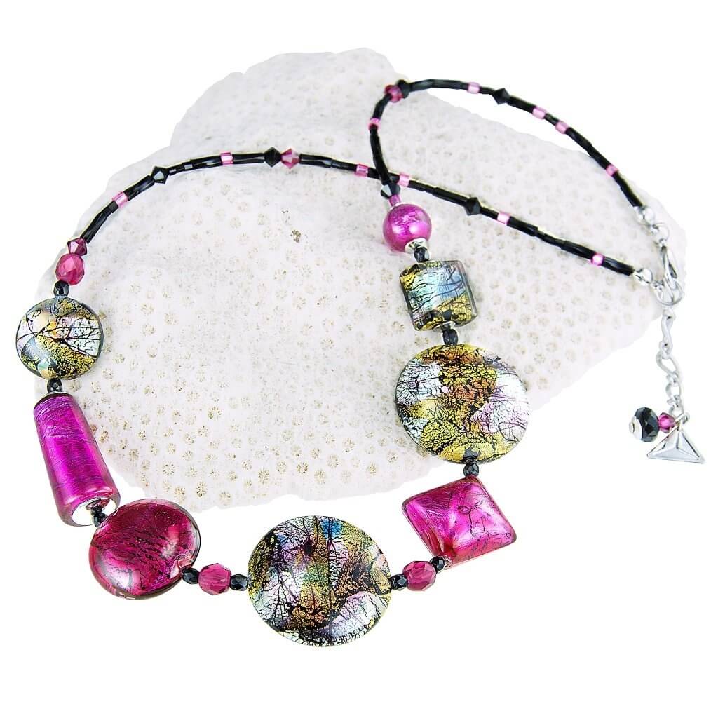 Levně Lampglas Hravý náhrdelník Sweet Candy s 24karátovým zlatem a ryzím stříbrem v perlách Lampglas NRO8