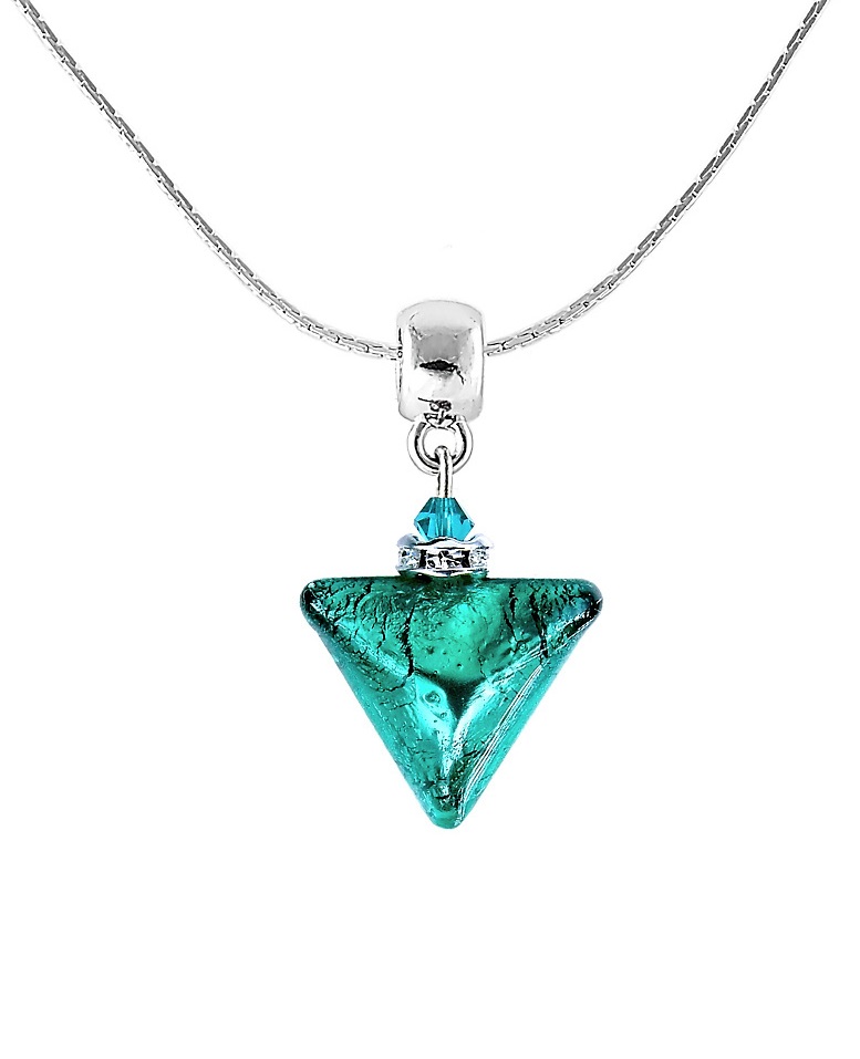 Lampglas Krásný náhrdelník Green Triangle s ryzím stříbrem v perle Lampglas NTA7