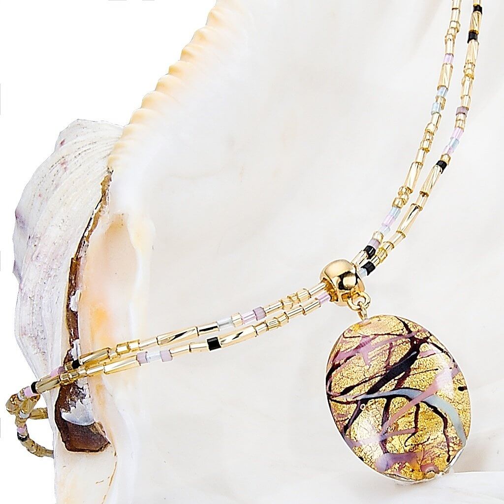 Lampglas Krásný náhrdelník pro ženy Romantic Roots s perlou Lampglas s 24karátovým zlatem NP13