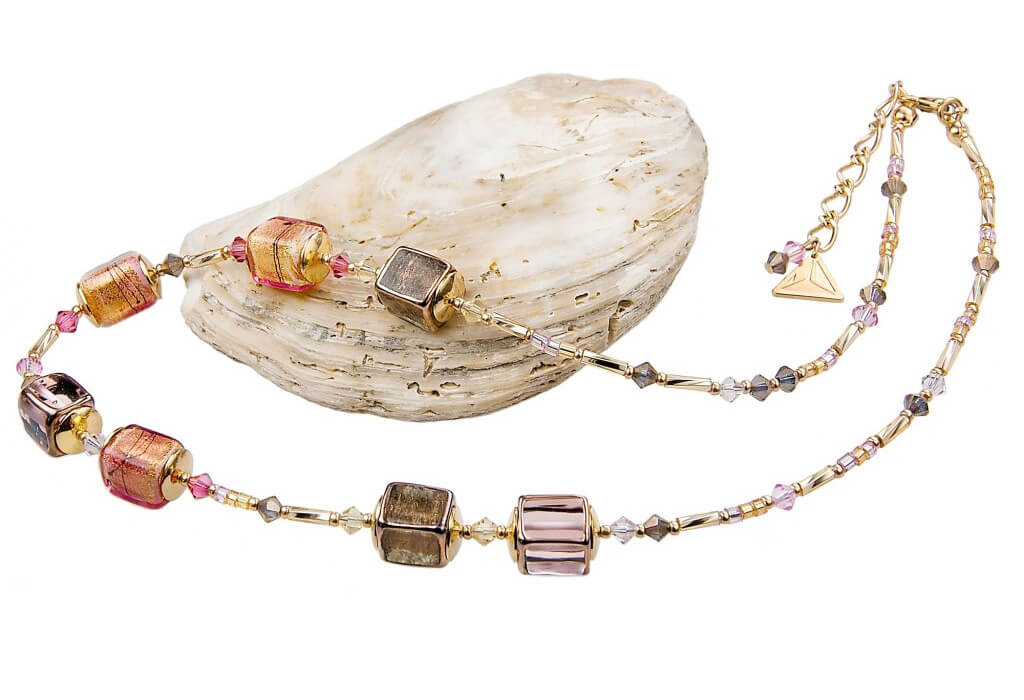 Levně Lampglas Luxusní dámský náhrdelník Glowing Desert s 24karátovým zlatem v perlách Lampglas NCU13