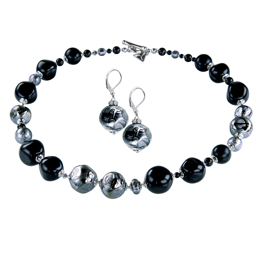 Lampglas Luxusní set náhrdelníku a náušnic Diamond Shine z perel Lampglas CQ7