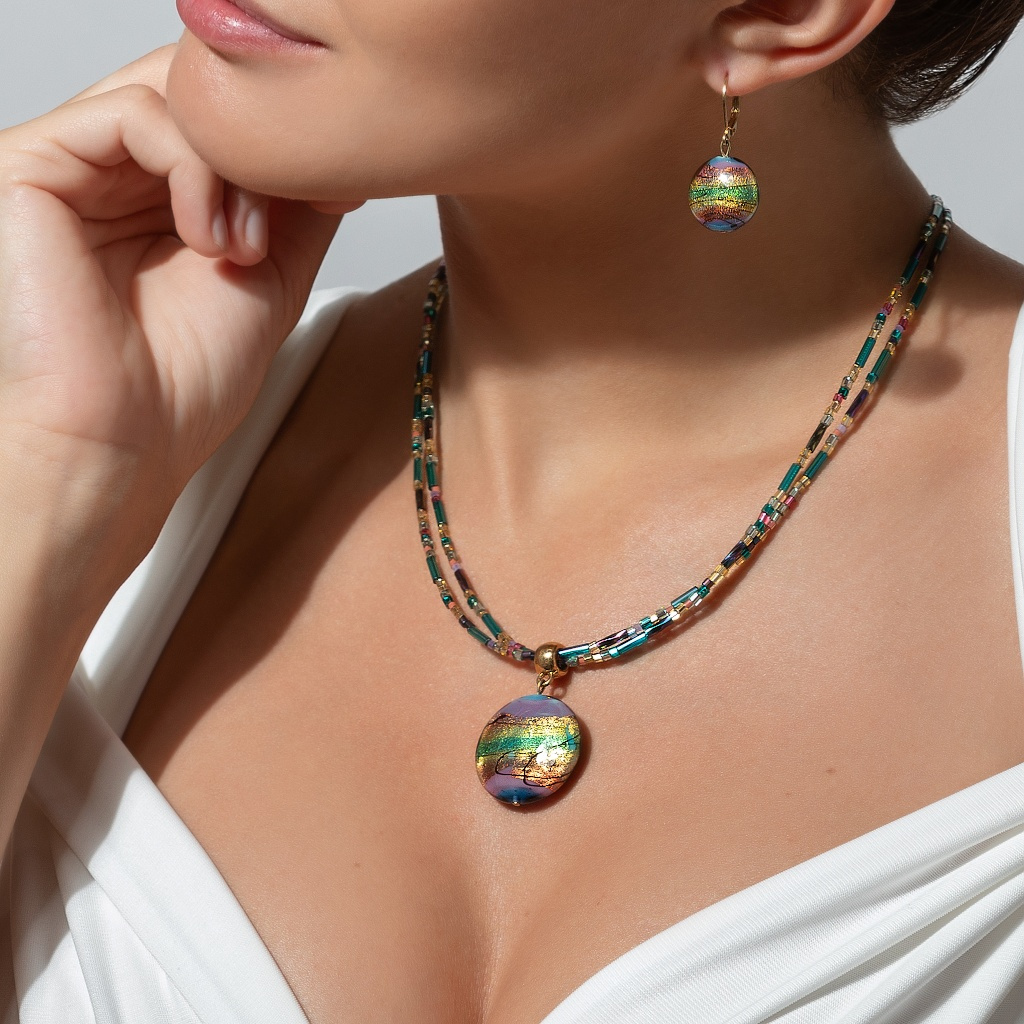 Lampglas Mysteriózní náhrdelník Rainbow Essence s 24karátovým zlatem v perle Lampglas NP46