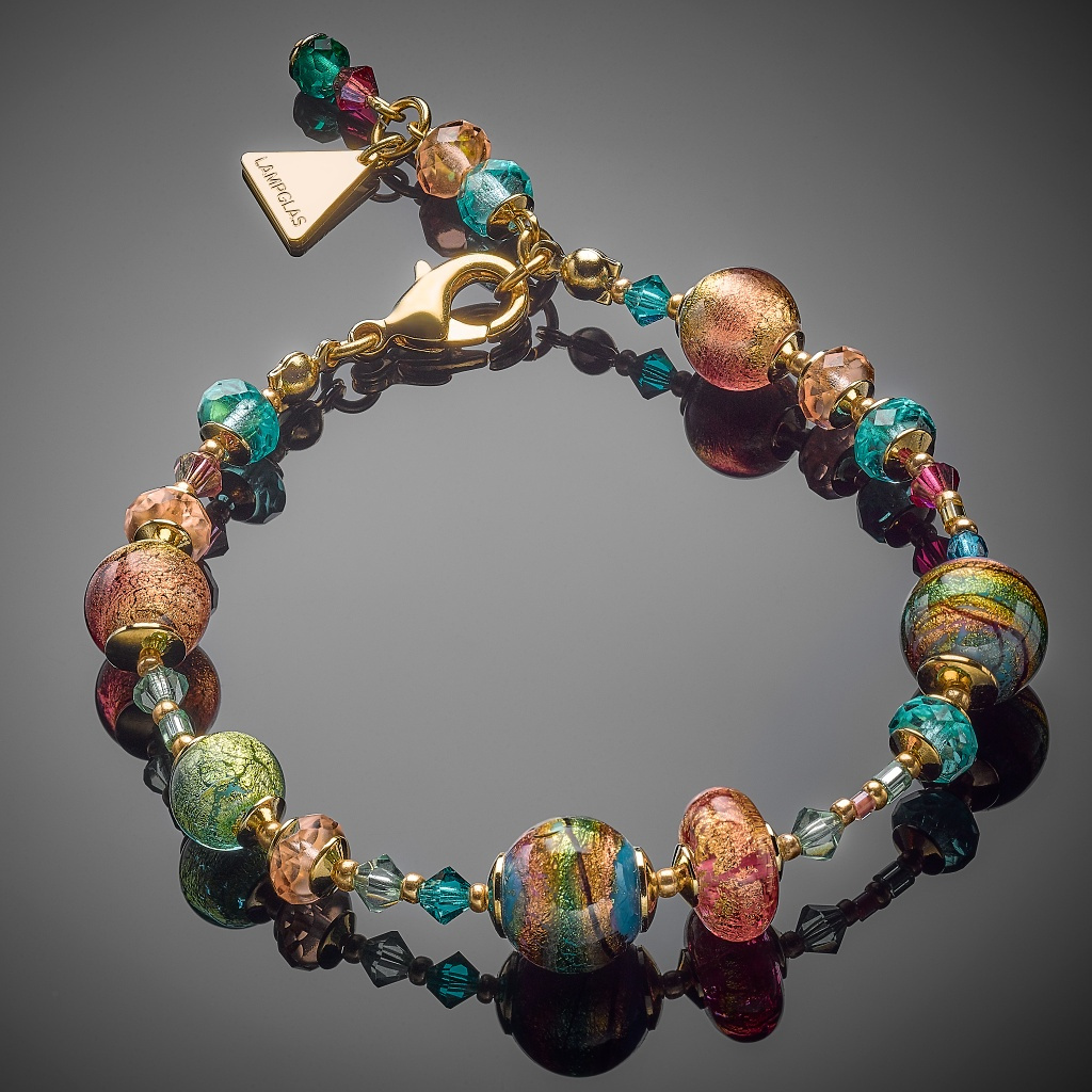 Levně Lampglas Náramek Rainbow Essence s 24karátovým zlatem v perlách Lampglas BP46