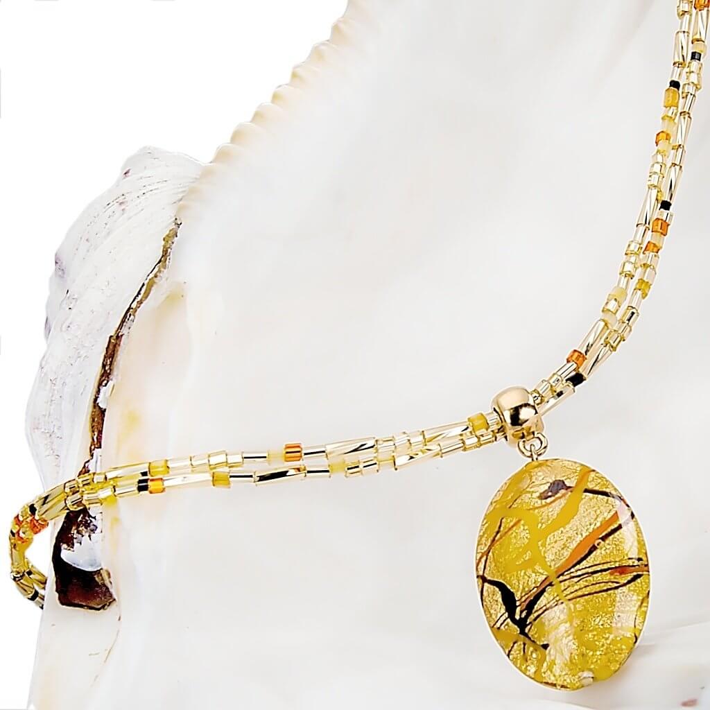 Levně Lampglas Originální dámský náhrdelník Sunny Meadow s perlou Lampglas s 24karátovým zlatem NP16