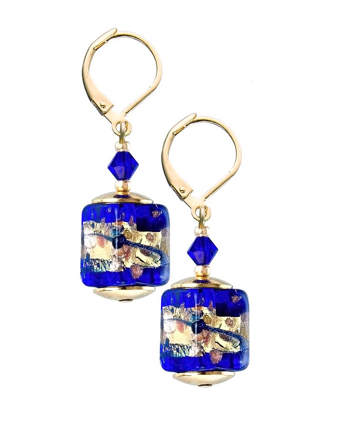 Lampglas Překrásné náušnice Blue Passion s 24karátovým zlatem v perlách Lampglas ECU38
