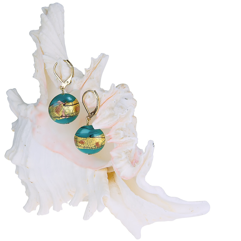 Lampglas Půvabné náušnice Turquoise Gold z perel Lampglas s 24karátovým zlatem EP24