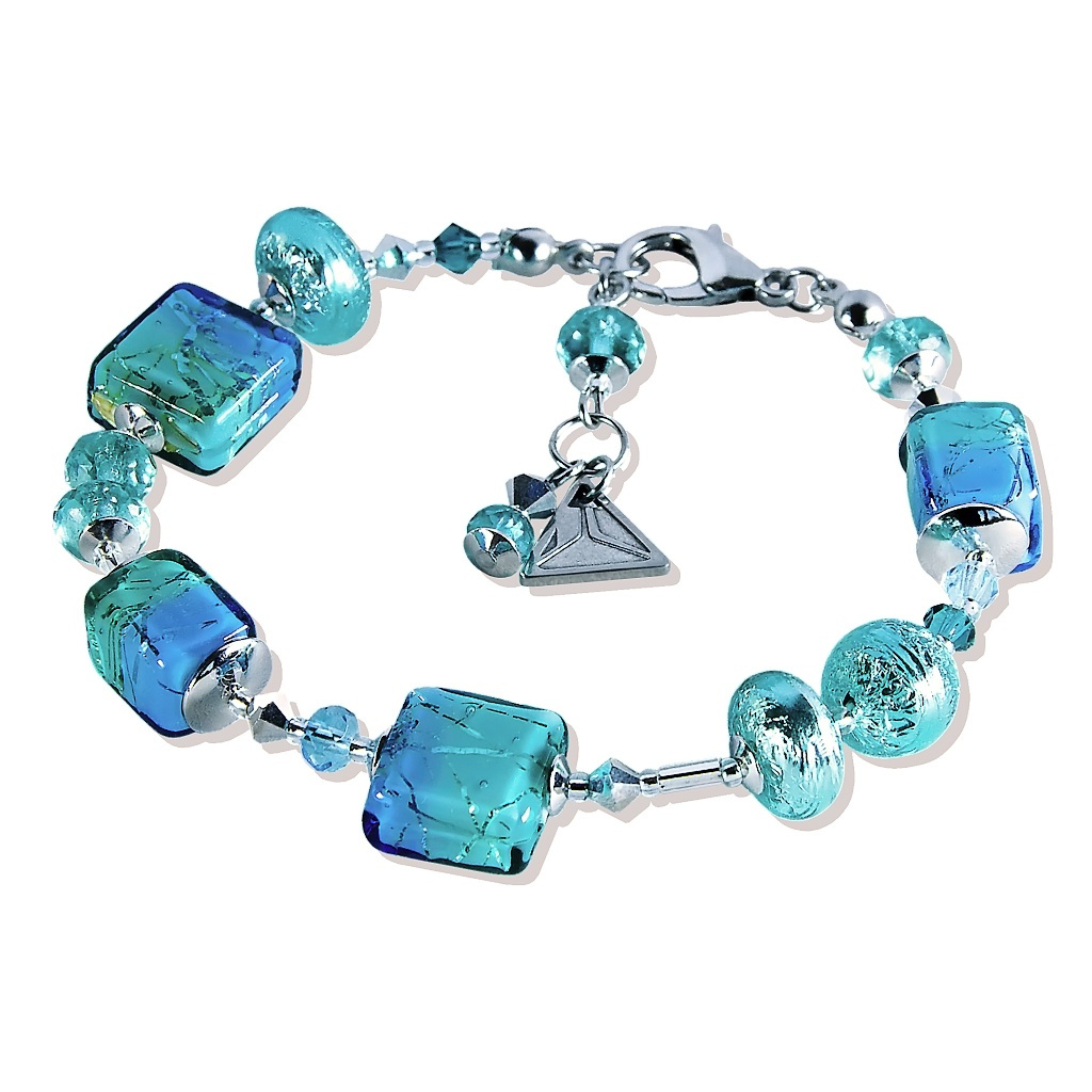 Lampglas -  Půvabný náramek Turquoise Delight s ryzím stříbrem v perlách Lampglas -  BCU69