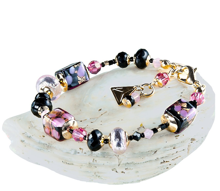 Lampglas Romantico bracciale Sakura Cubes con oro 24 carati a argento puro nelle perle Lampglas BCU46