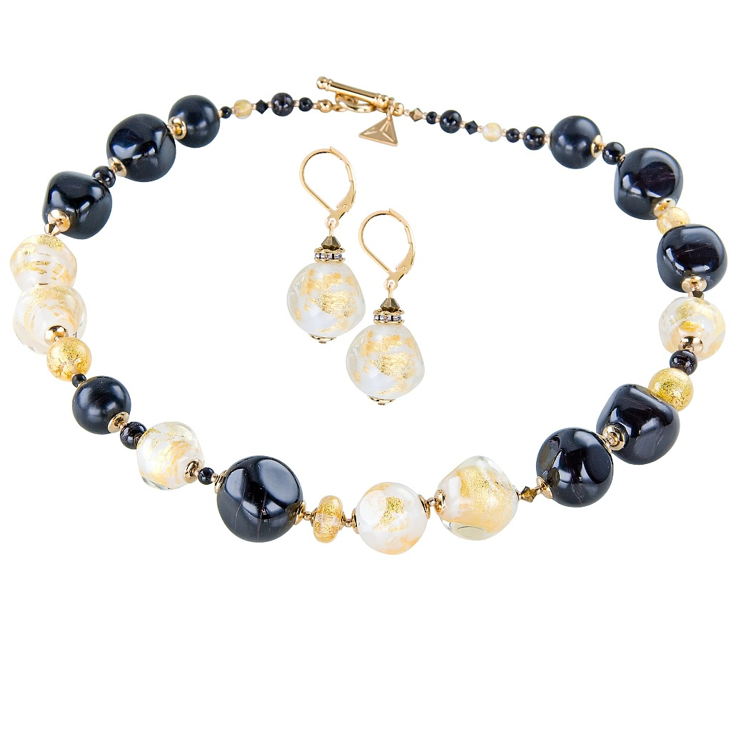 Lampglas Súprava šperkov Gold Elegance s 24-karátovým zlatom v perlách Lampglas CQ11 (náhrdelník, náušnice)