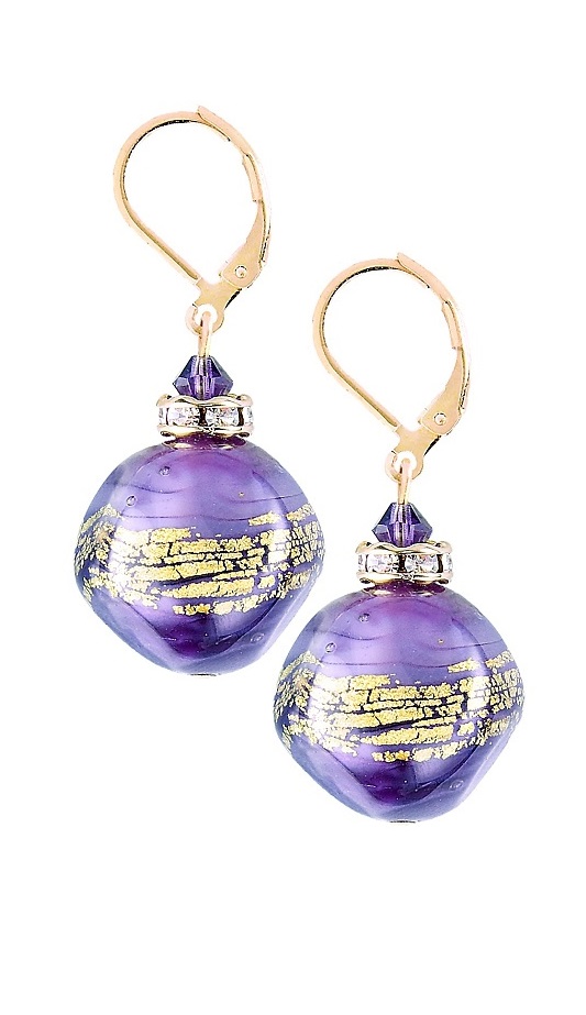 Lampglas Unikátne náušnice Violet Shine s 24-karátovým zlatom v perlách Lampglas ERO11