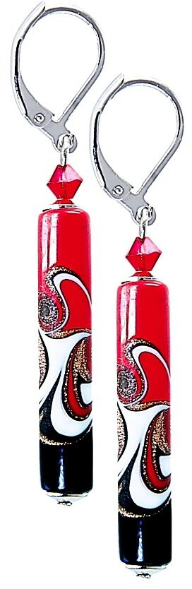Lampglas Vášnivé náušnice Red Black s unikátnou perlou Lampglas EPR12