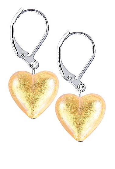 Lampglas Zářivé náušnice Golden Heart s 24karátovým zlatem v perlách Lampglas ELH24
