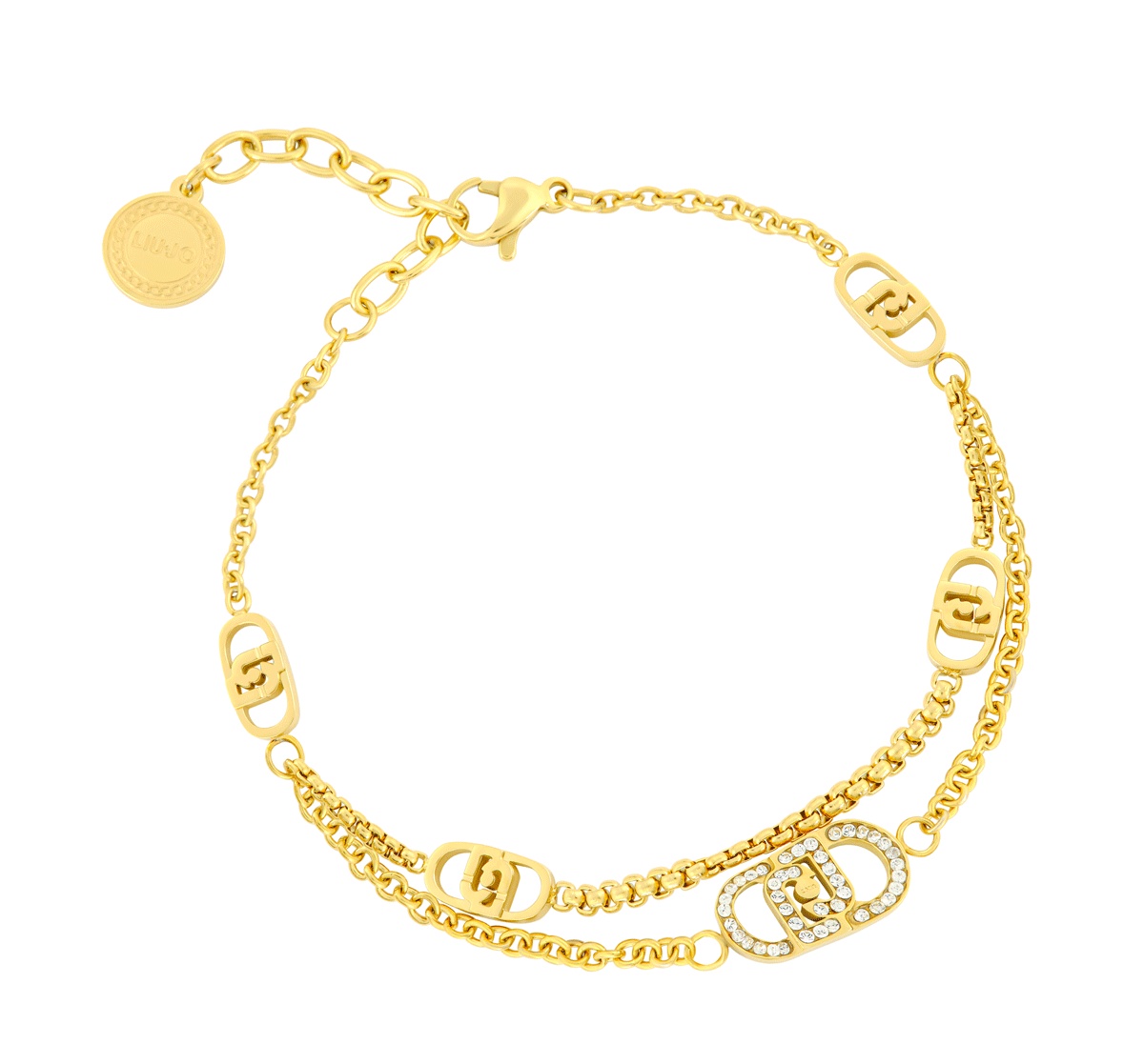 Liu Jo Dvojitý pozlacený náramek s krystaly LJ2908