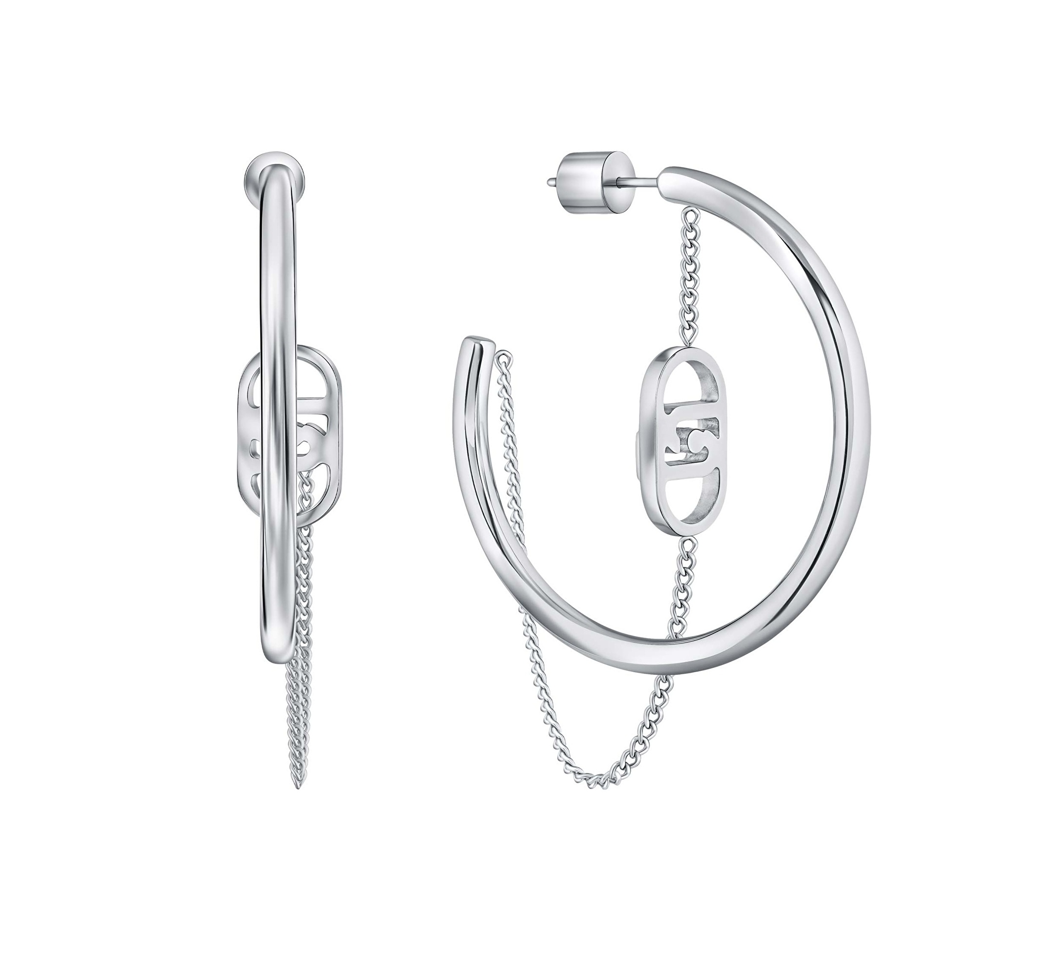 Liu Jo Oceľové kruhové náušnice s retiazkou LJ2775