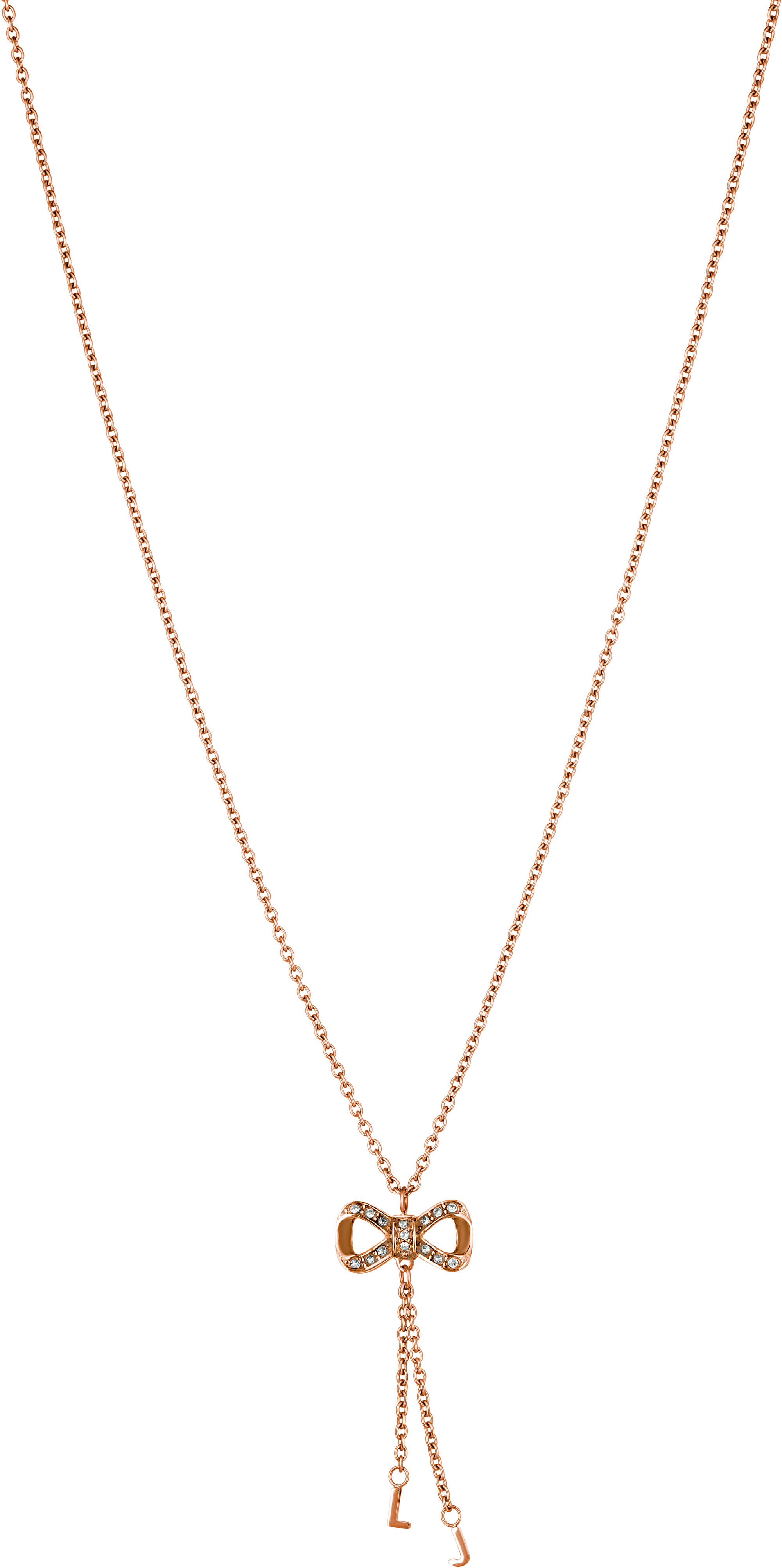 Liu.Jo Růžově pozlacený ocelový náhrdelník s mašličkou LJ1290