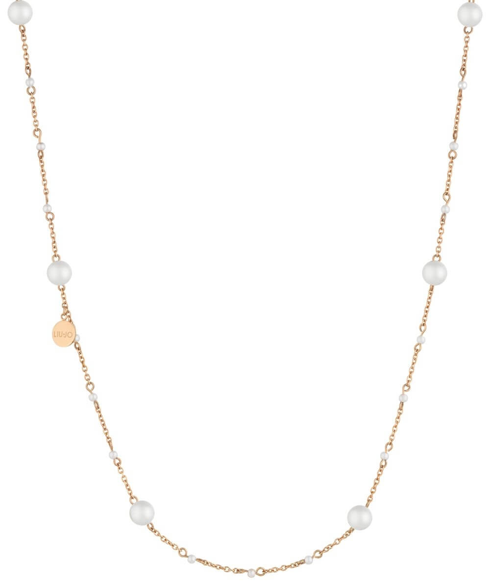 Liu Jo Ružovo pozlátený oceľový náhrdelník s perličkami LJ1506