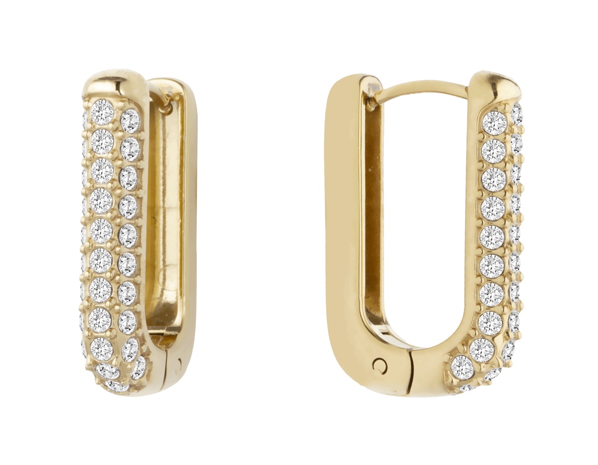 Liu Jo Stylové pozlacené oválné náušnice s krystaly LJ3005