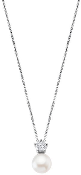 Lotus Silver Něžný stříbrný náhrdelník s čirým zirkonem a syntetickou perlou LP1800-1/1