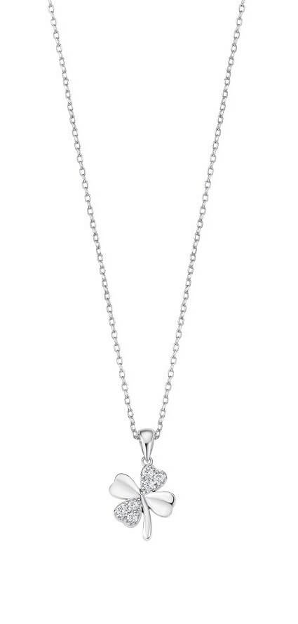 Lotus Silver -  Něžný stříbrný náhrdelník s čirými zirkony čtyřlístek LP3108-1/1