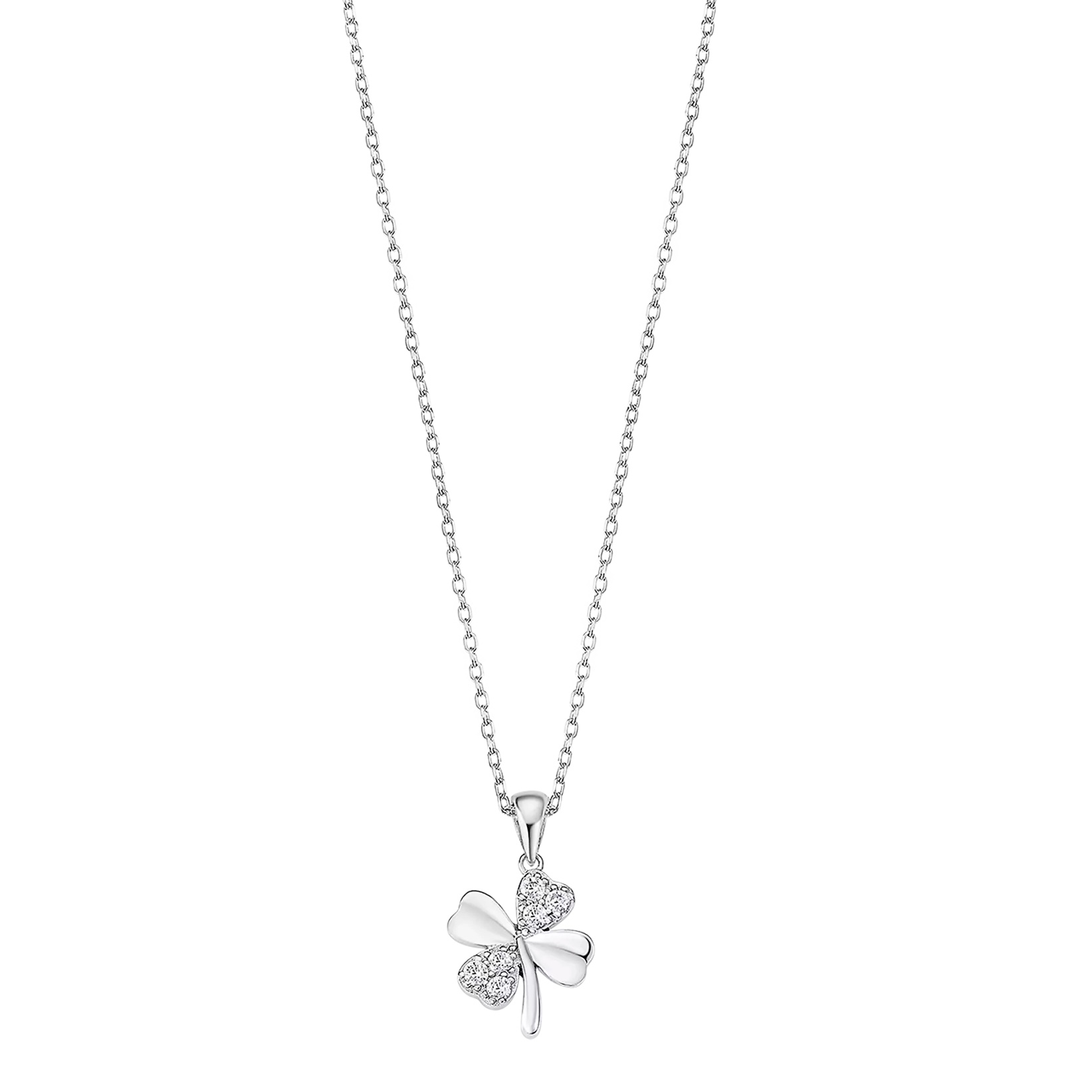 Lotus Silver Něžný stříbrný náhrdelník s čirými zirkony čtyřlístek LP3108-1/1