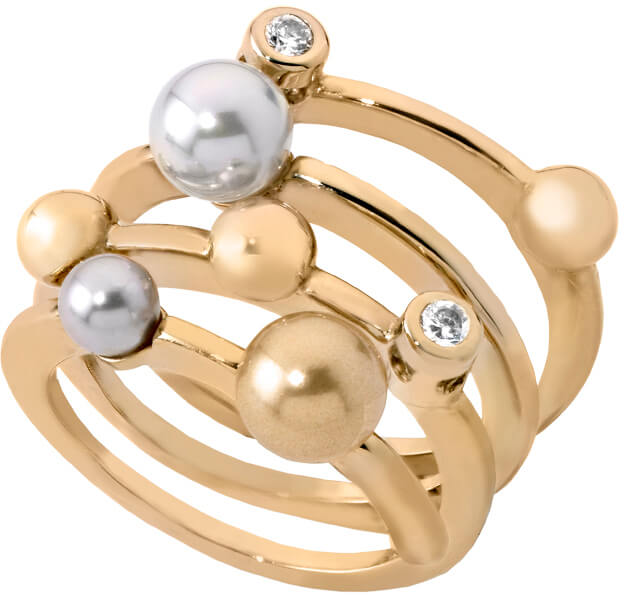 Majorica Spirálový pozlacený prsten s perlami 10554.34.1.911.010.1 53 mm