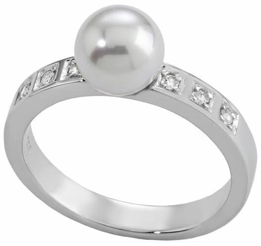 Majorica Stříbrný prsten s perlou a kamínky 12563.01.2.913.010.1 53 mm