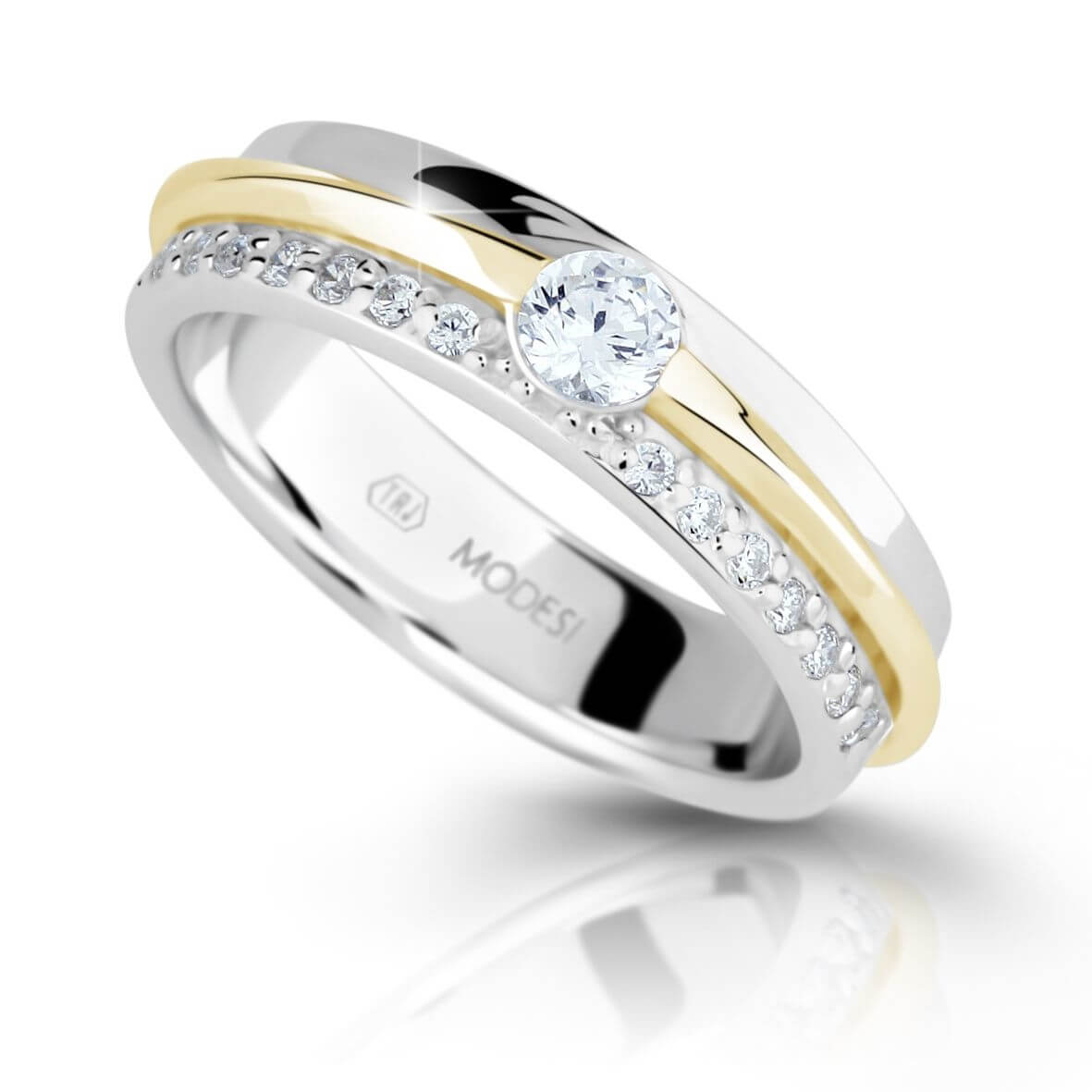 Modesi Bicolor stříbrný prsten se zirkony M16023 60 mm