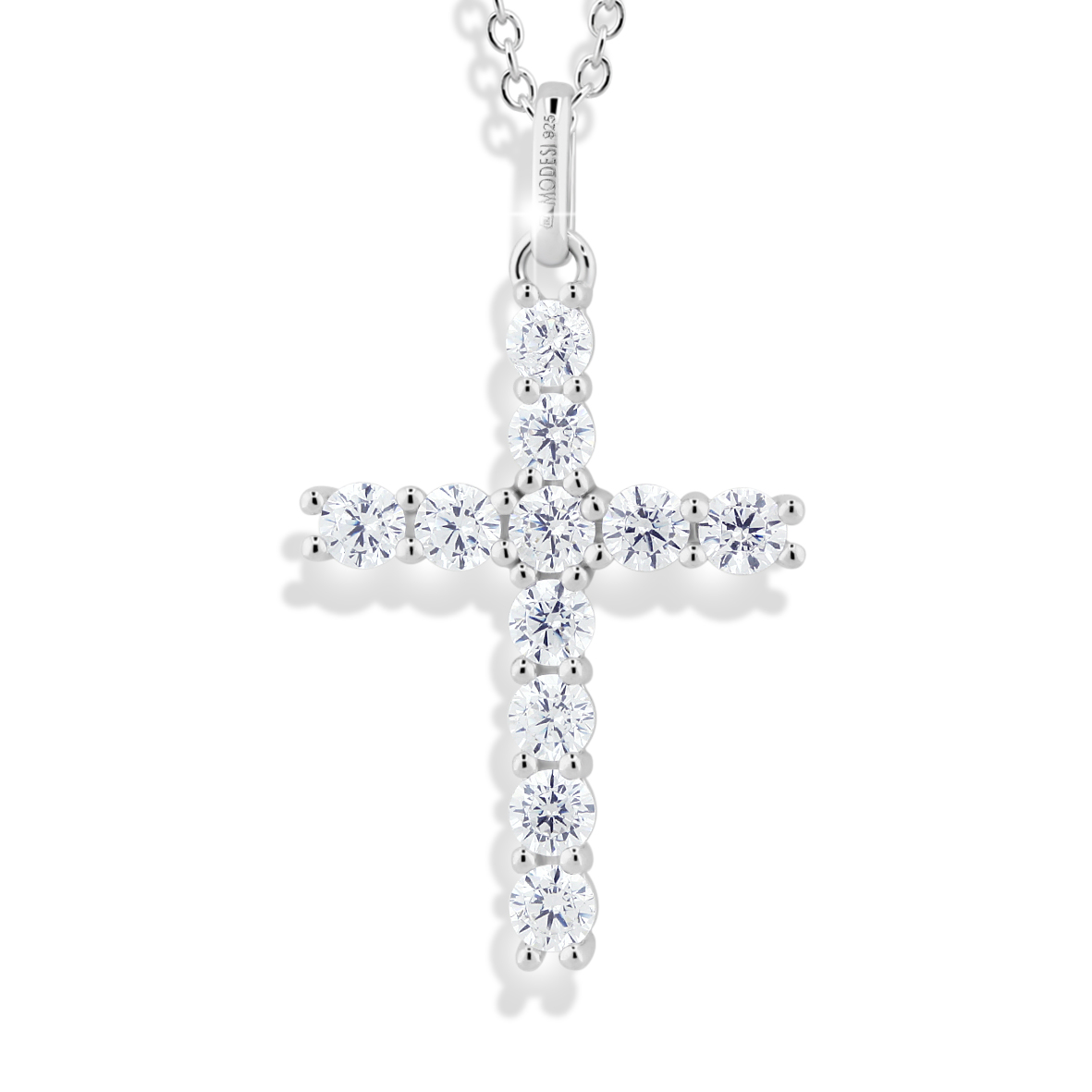 Modesi -  Blyštivý stříbrný náhrdelník Křížek M00441 (řetízek, přívěsek)