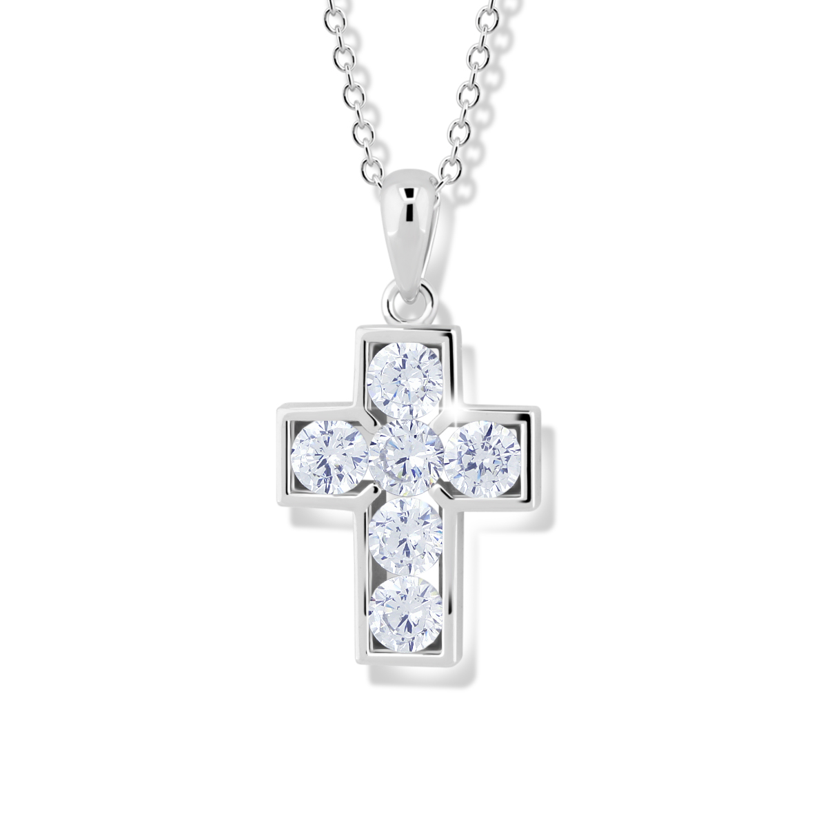 Levně Modesi Slušivý náhrdelník s kubickými zirkony Křížek M00841 (řetízek, přívěsek)