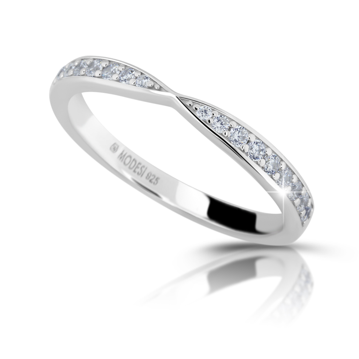 Modesi Třpytivý stříbrný prsten se zirkony M01111 51 mm
