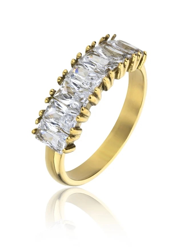Levně Marc Malone Blyštivý pozlacený prsten se zirkony Leila White Ring MCR23061G 52 mm