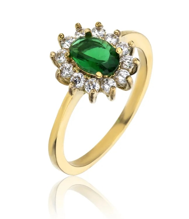 Marc Malone Třpytivý pozlacený prsten se zirkony Harmony Green Ring MCR23051G 57 mm