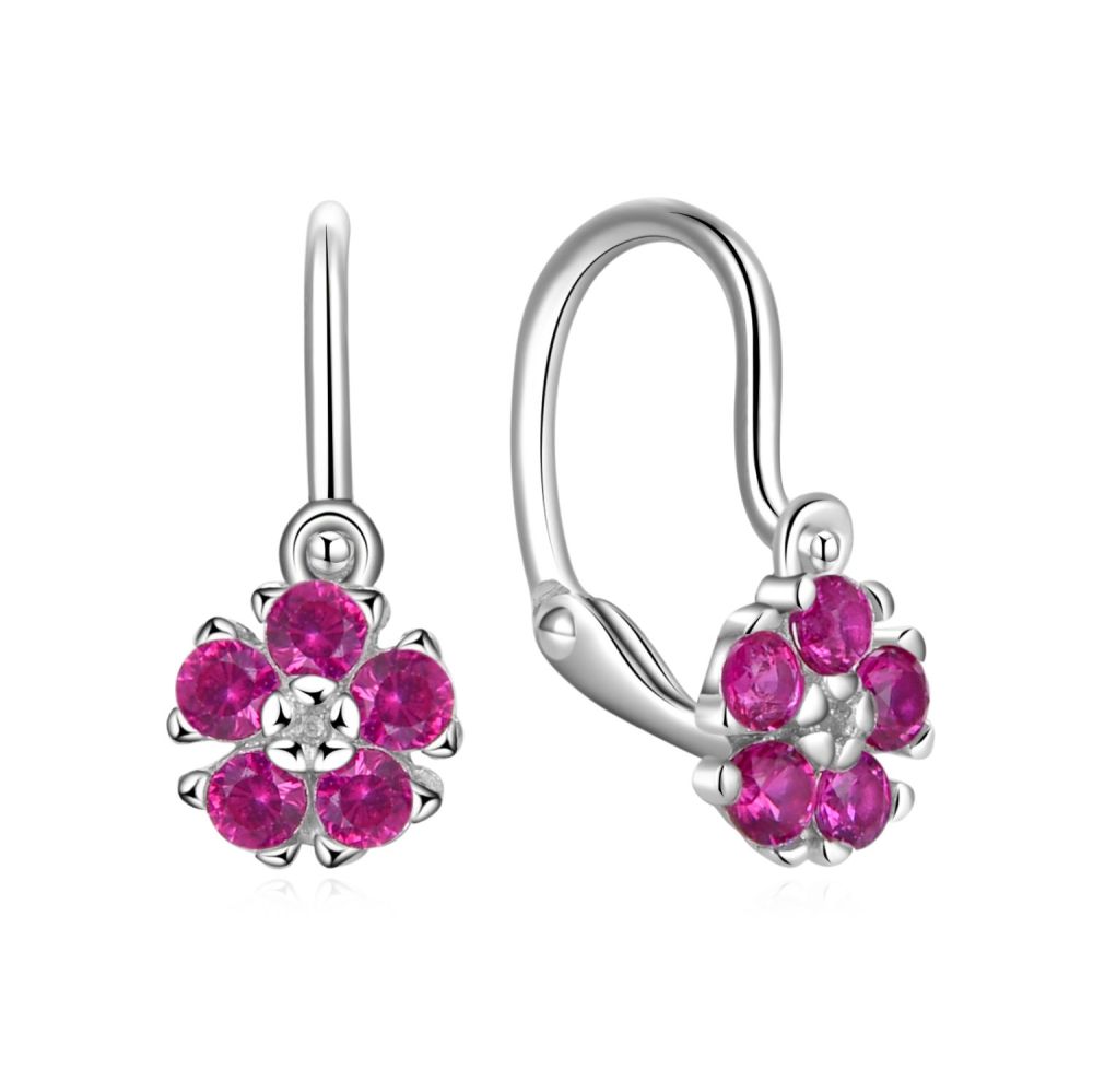 MOISS Detské náušnice Kvetina s fuchsiovými zirkónmi E0000634