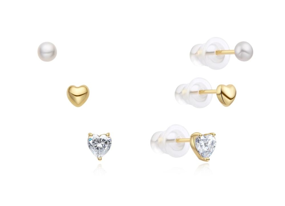 MOISS Sada pozlátených kôstkových náušníc E0004934 (3 páry náušníc)