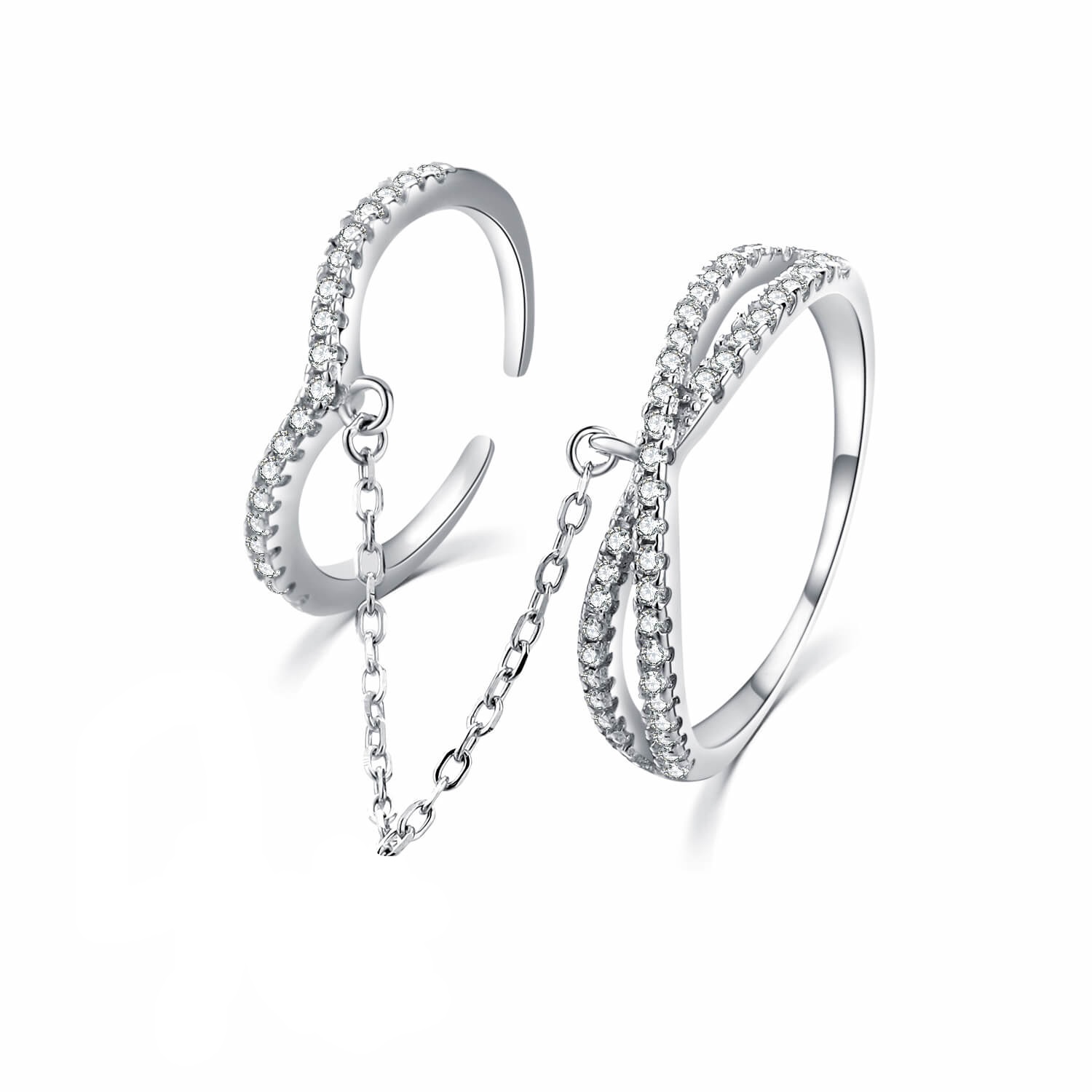 MOISS Luxusní dvojitý prsten ze stříbra se zirkony R00022 52 mm