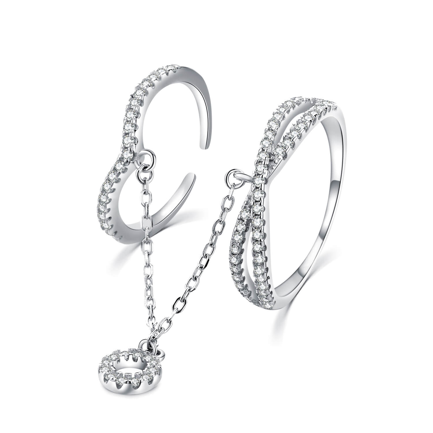 MOISS Luxusní dvojitý prsten ze stříbra se zirkony R00022 49 mm