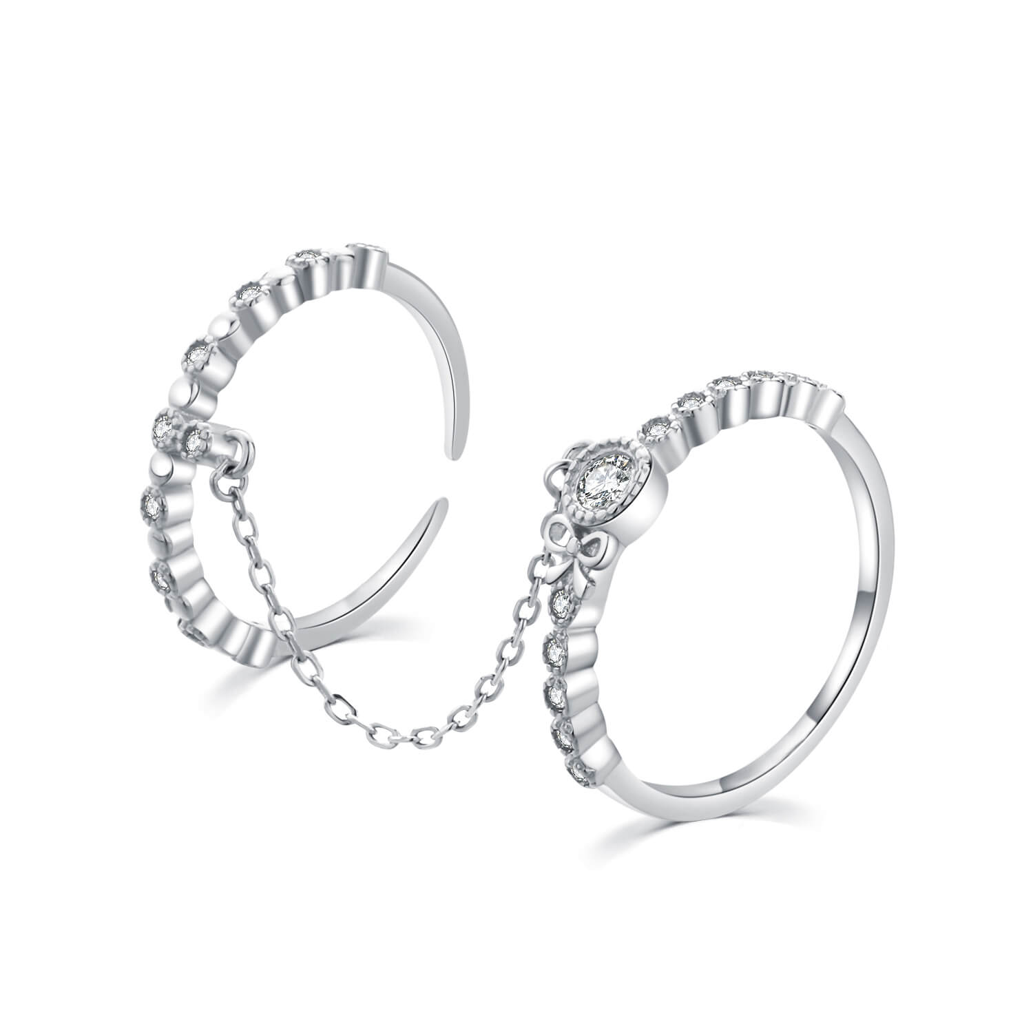 MOISS Půvabný dvojitý prsten ze stříbra se zirkony R00022 57 mm