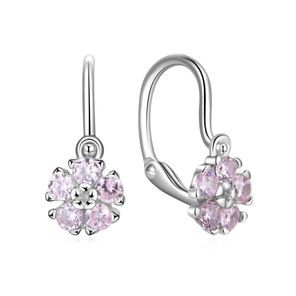 MOISS Strieborné detské náušnice Kvetina s ružovými zirkónmi E0000635