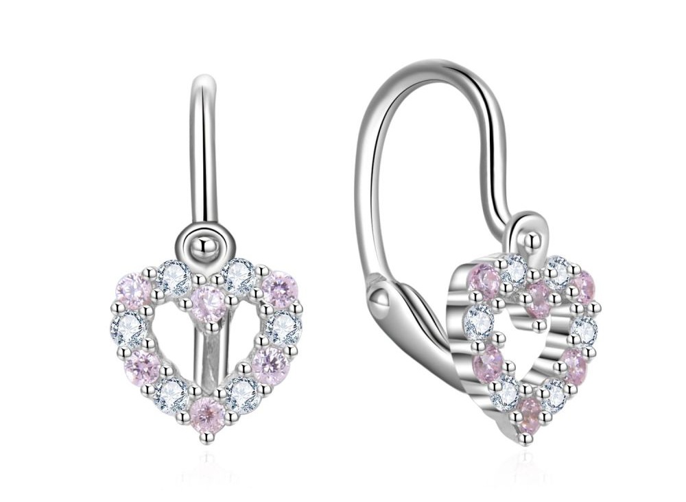 MOISS Strieborné detské náušnice Srdiečko so zirkónmi E0000652