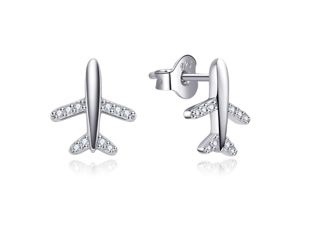 MOISS Strieborné náušnice Lietadlo so zirkónmi E0001960
