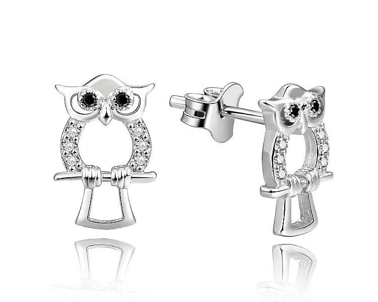MOISS Strieborné náušnice kôstky Sova so zirkónmi E0002635