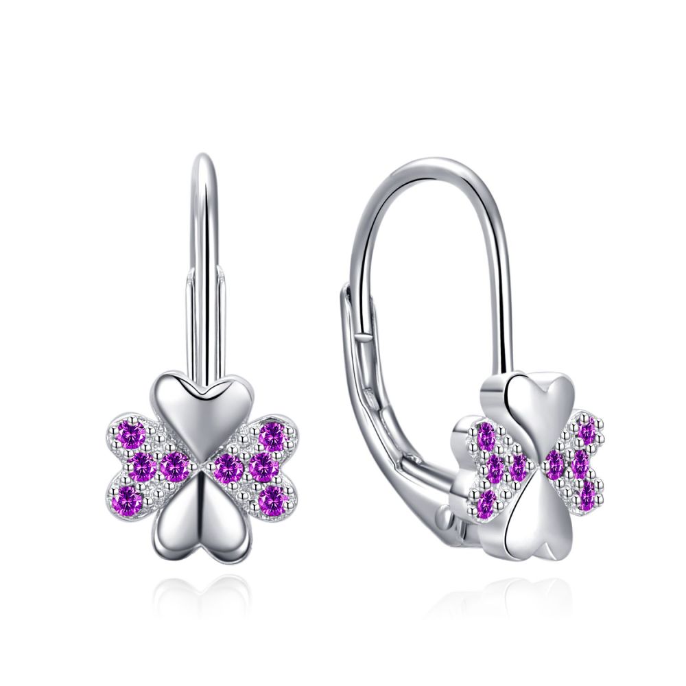 MOISS Strieborné náušnice s fuchsiovými zirkónmi štvorlístky E0000567