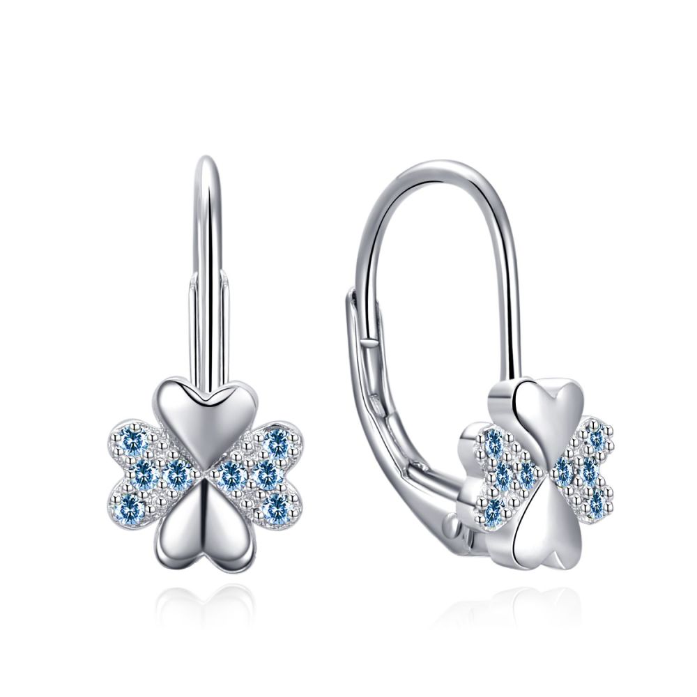 MOISS Strieborné náušnice s modrými zirkónmi štvorlístky E0000569
