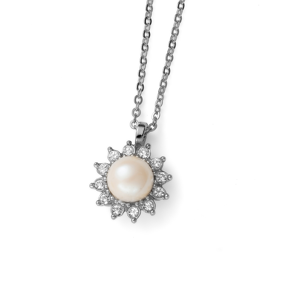 Levně Oliver Weber Půvabný rhodiovaný náhrdelník s perličkou Rush 12265R