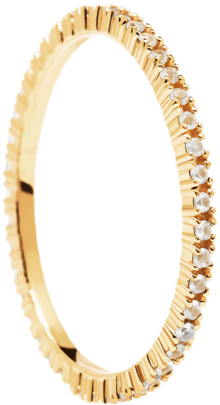 PDPAOLA Minimalistický pozlacený prsten s třpytivými zirkony White Essential Gold AN01-347 54 mm