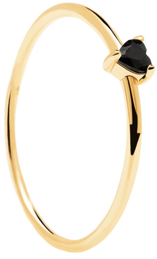 PDPAOLA Minimalistický pozlacený prsten se srdíčkem Black Heart Gold AN01-224 52 mm