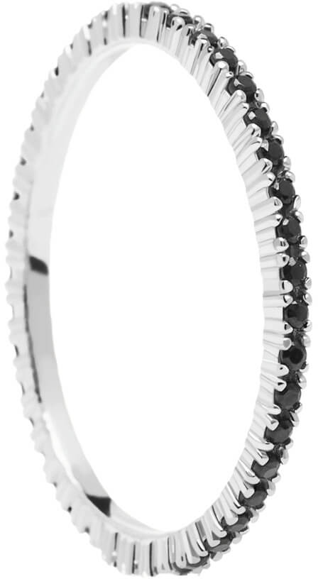 PDPAOLA Minimalistický prsten ze stříbra s černými zirkony Black Essential Silver AN02-348 52 mm