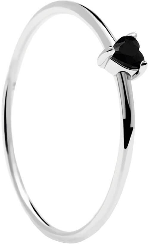 PDPAOLA Minimalistický stříbrný prsten se srdíčkem Black Heart Silver AN02-224 56 mm