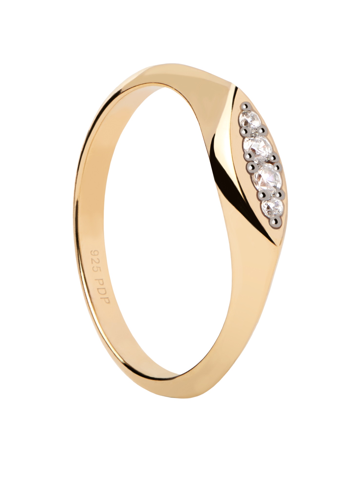 PDPAOLA Elegantní pozlacený prsten se zirkony Gala Vanilla AN01-A52 54 mm